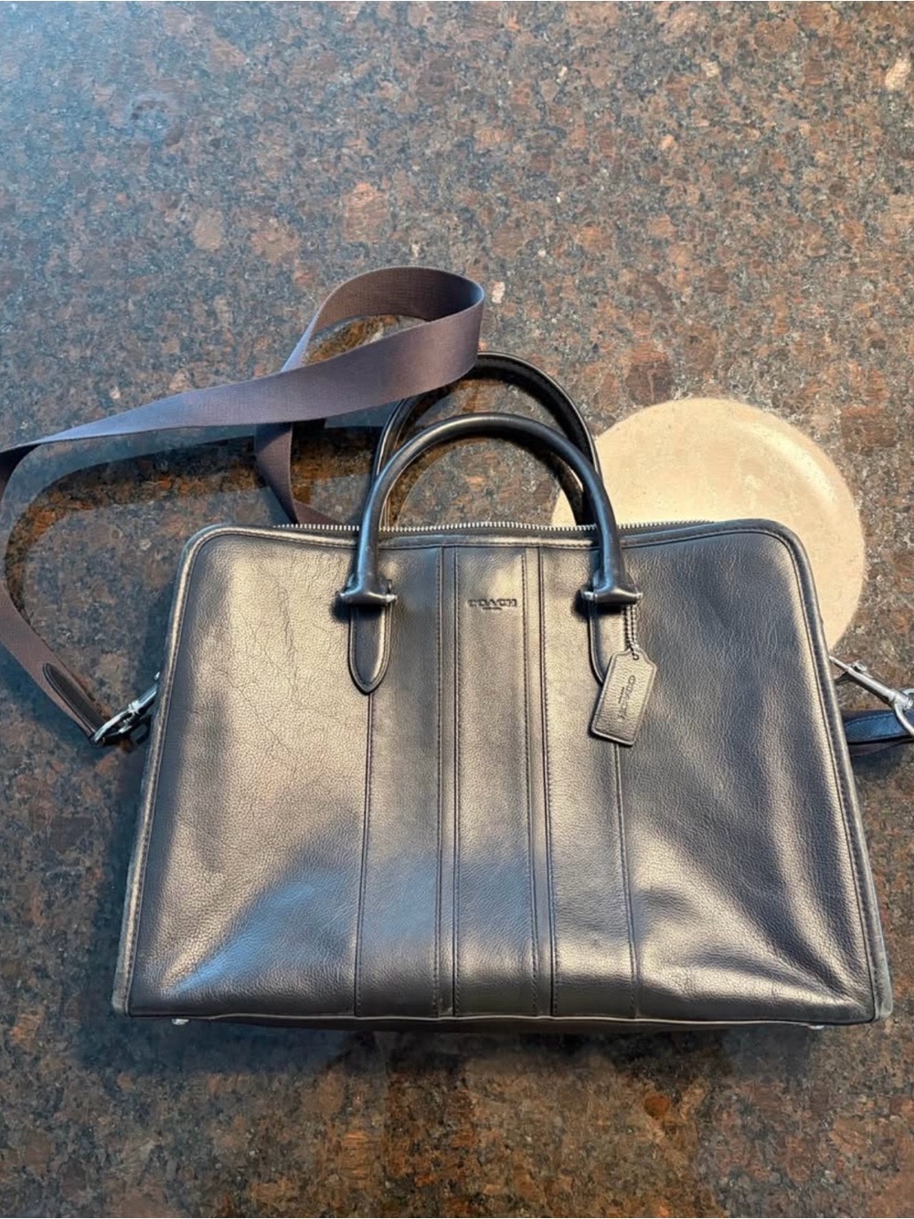 Coach Black Leather Laptop Briefcase with Shoulder Strap